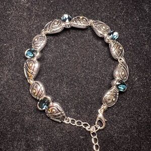 Adjustable Blue Stone Mid Century Silver Tone Bracelet
